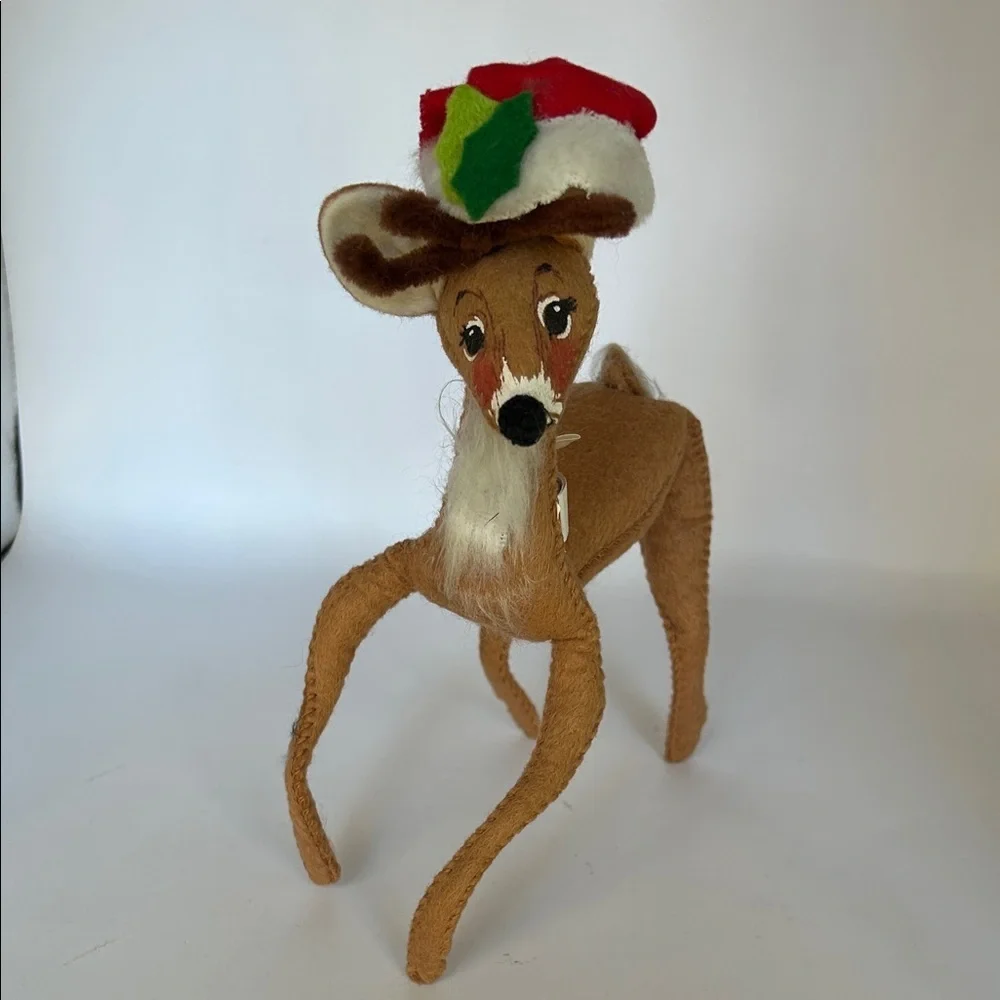 Annalee vintage Reindeer with Santa Hat 1965